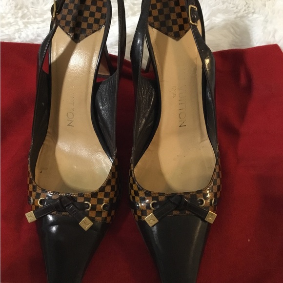 Louis Vuitton Black and Brown Checkered Heels - Picture 4 of 15
